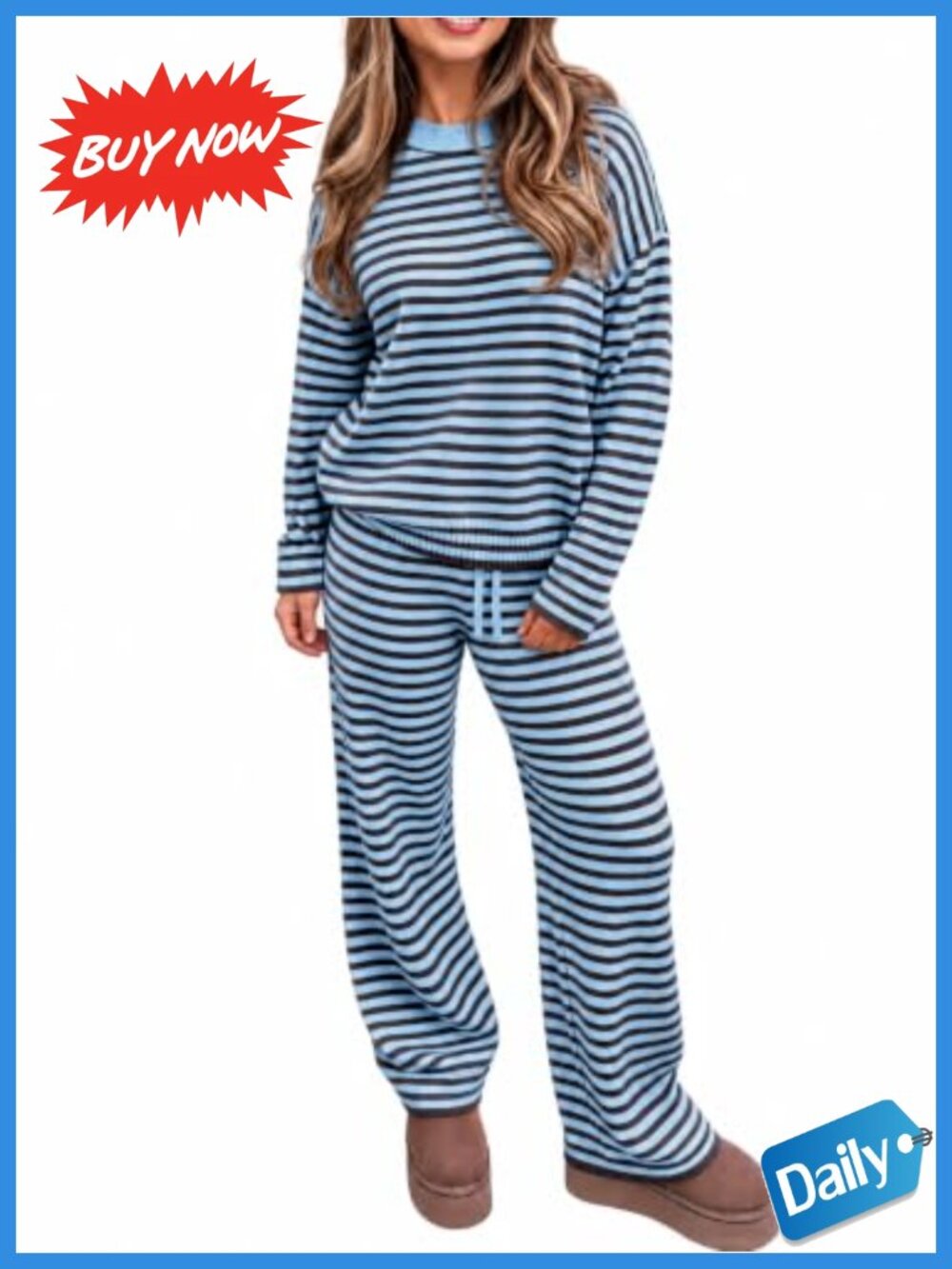 Womens Striped Sweater Set 2 Piece Loose Knit Lounge Set Wide Leg Pants